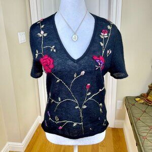 Emanuel Ungaro Sweater Mohair Short Sleeve Embroidered Black Vintage (M)